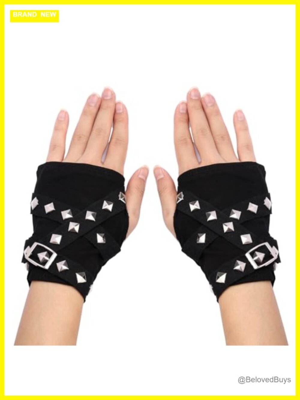 Punk Studded Fingerless Gloves Y2K Rock Concert Spikes